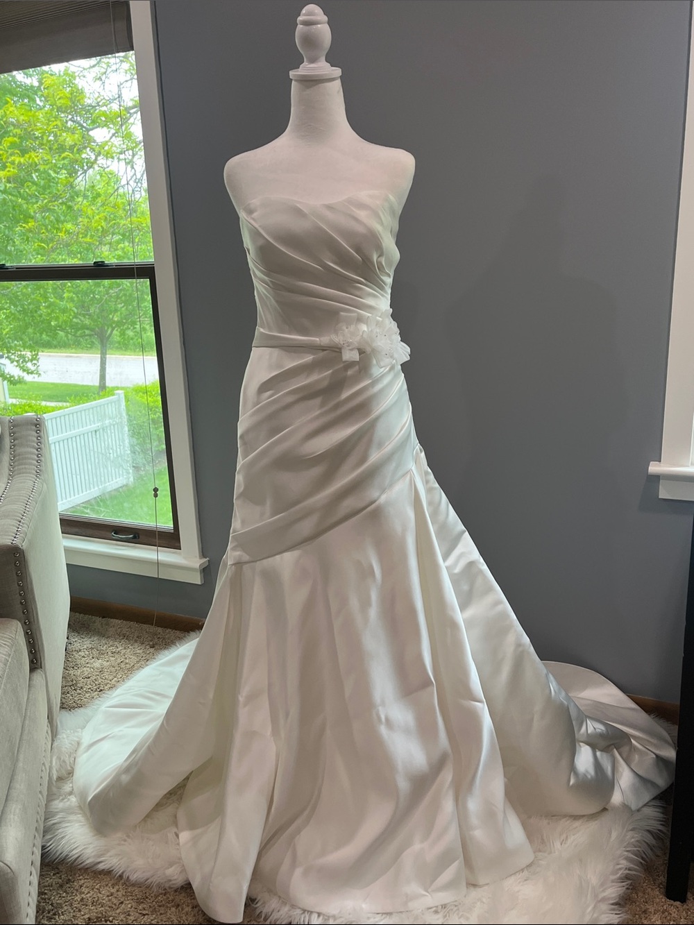 Jasmine White Strapless A-Line Wedding Dress with Floral Waist
